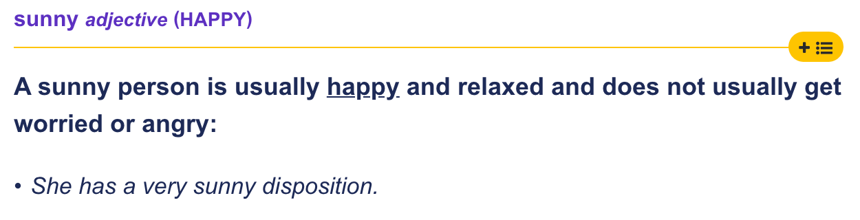 sunny meaning in happiness topic of the IELTS