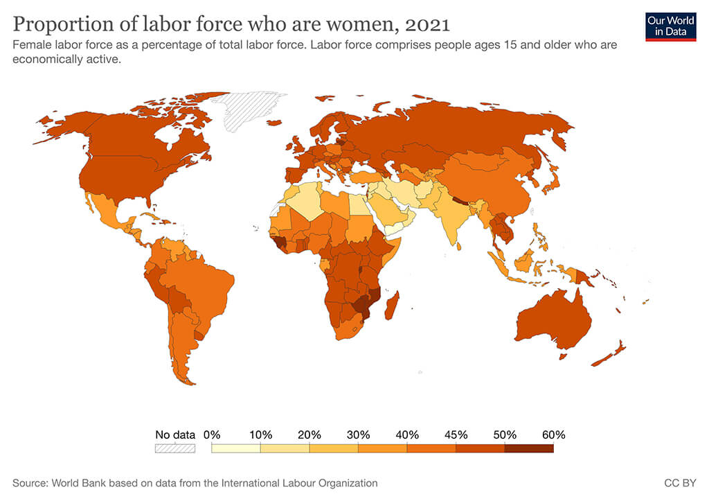 نسبت نیروی کار زنان به جمعیت کل (سال ۲۰۲۱) 